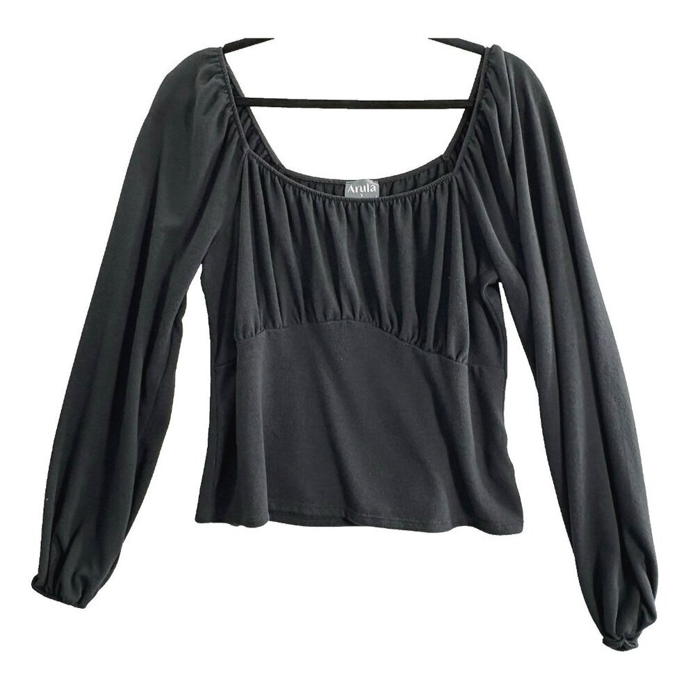 ARULA Women Crop Long Sleeve Top‎ Sz 10 Black Casual Empire Work Everyday 40-15